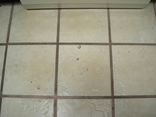Tile in front of kitchen stove Before cleaning.